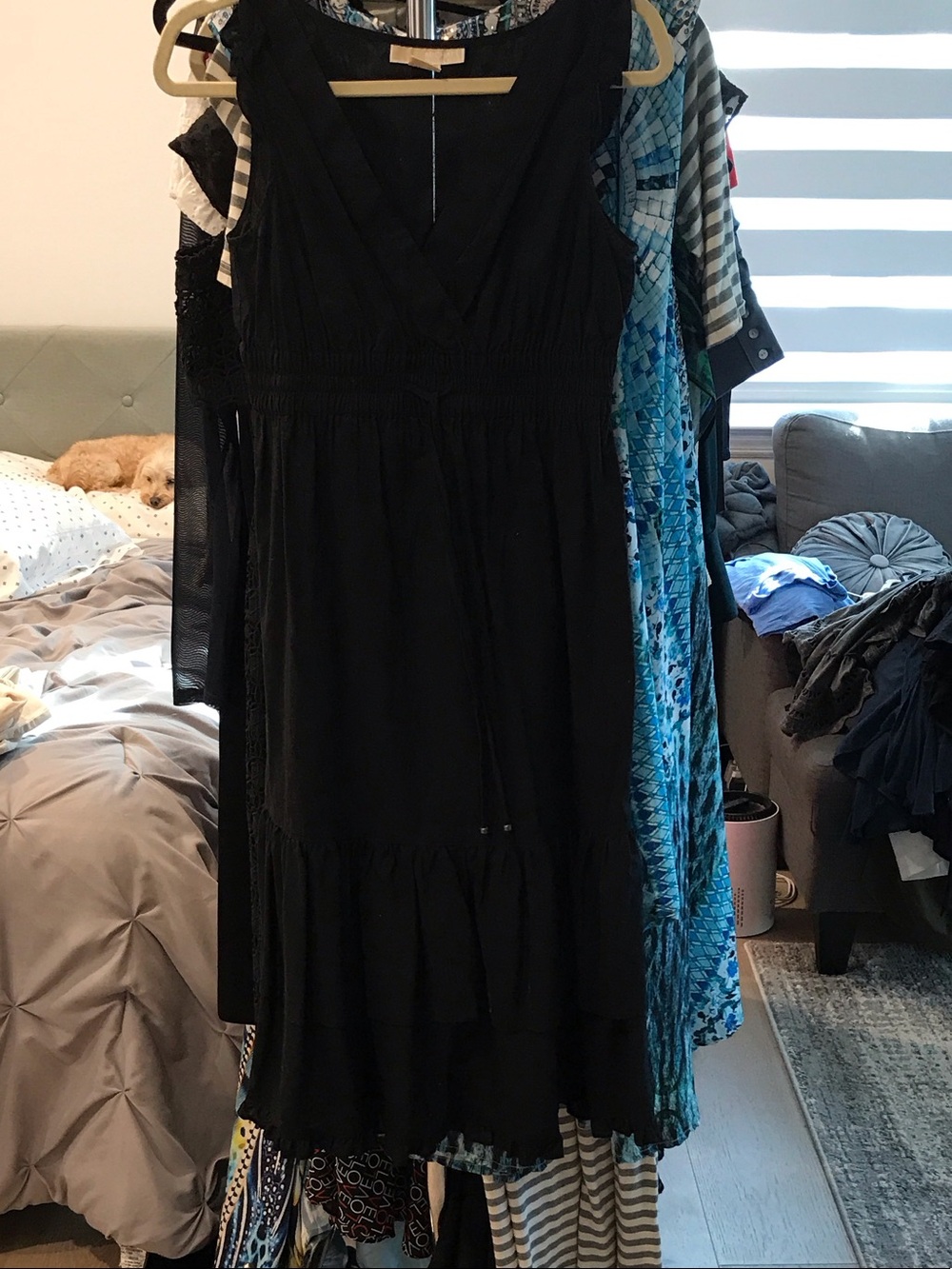 Michael Kors Black Sleeveless V-Neck Midi Dress